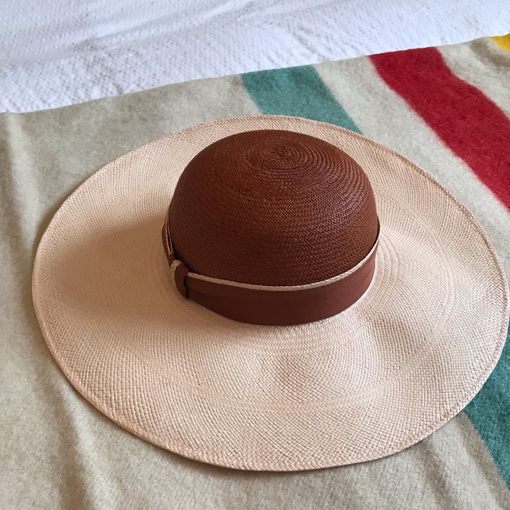 NWT Homero Ortega Genuine Panama Hat Tan Brown Two Tone sz M 100% Toquilla Straw